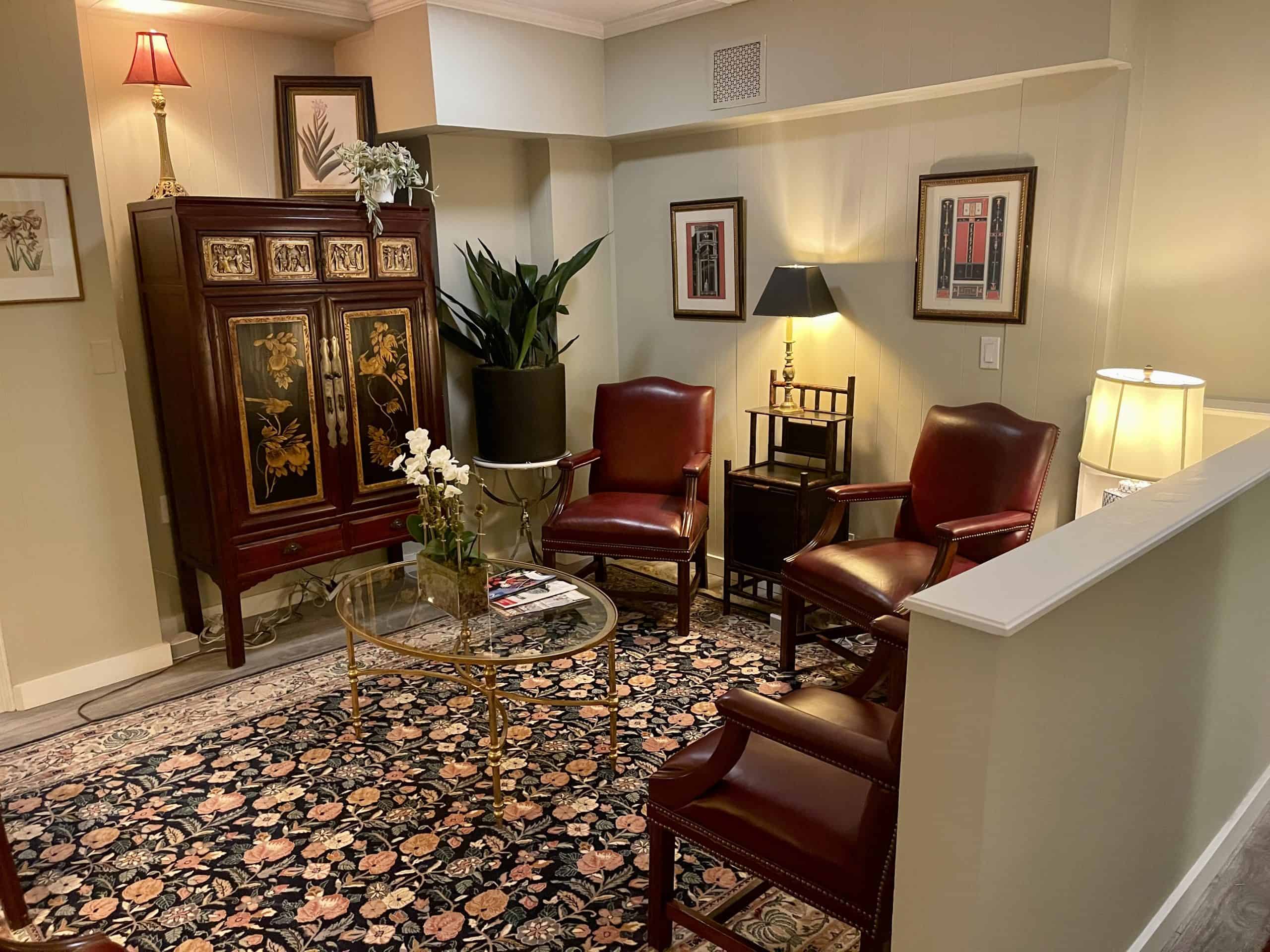 Professional office space with elegant furniture and decor.